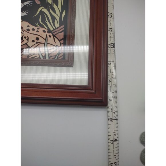 Vintage Dragonfly Frog Toad Pond Swamp Lake Foxtail Black Velvet Framed Painting - Picture 11 of 12